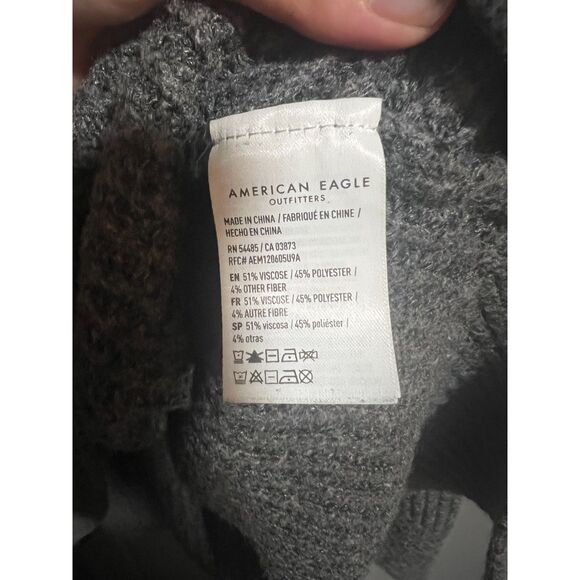 American Eagle Ribbed Knit Drop Shoulder Knit Side Slit Sweater Gray Size Large - Picture 5 of 7